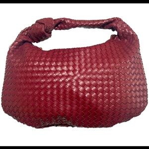 NWT GLITZY Burgundy Woven Faux Leather Hobo Large Shoulder Handbag